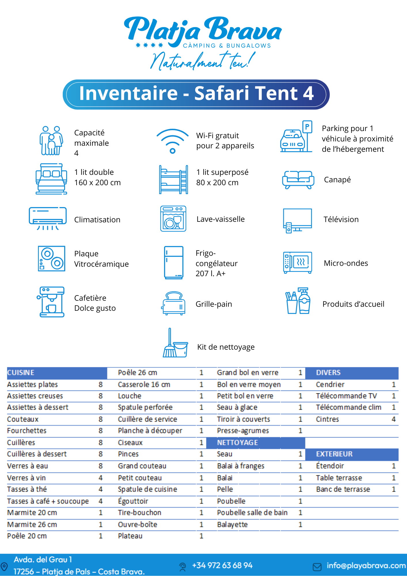 Inventaire glamping tente safari 4